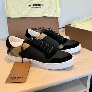 Sold! New Men’s Burberry Leather, Suede and Check Sneakers, Black, EU50, US16